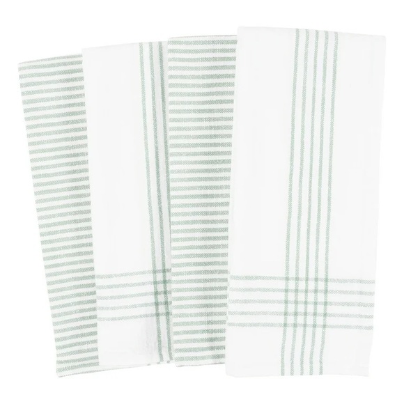 Striped White and Green Kitchen Towels - Picture 2 of 3